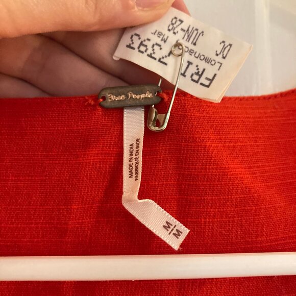 Free People Red Pinafore Jumper Linen Cottagecore Dress - Picture 2 of 8